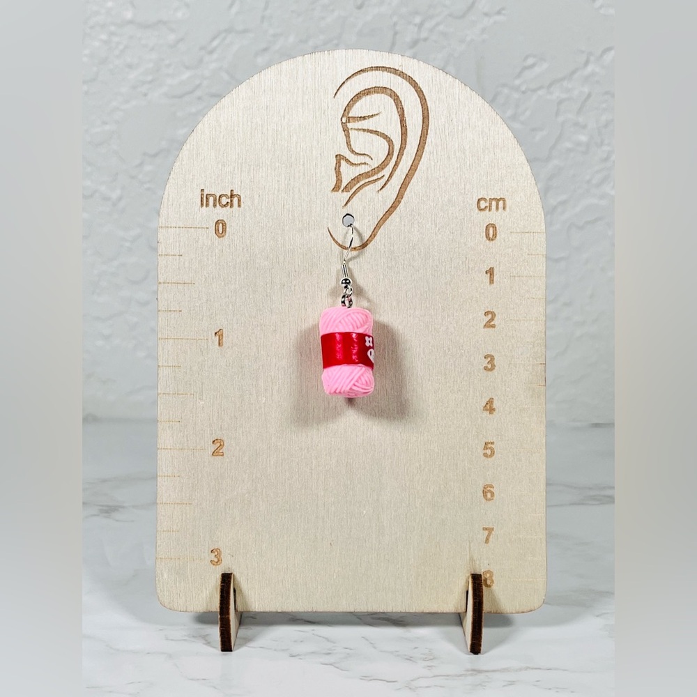 Pink Yarn Ball Earrings - Picture 5 of 8